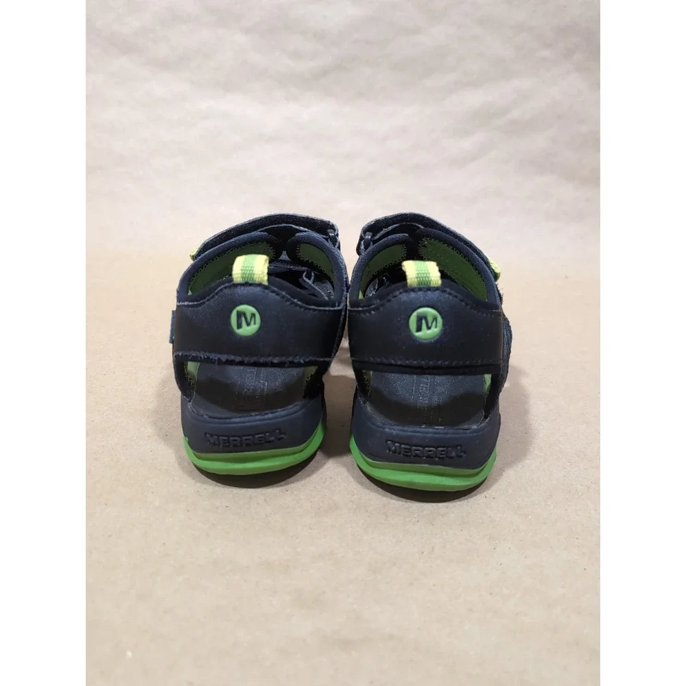 Merrell Boys Size 2M Hydro Rapid Sport Sandals Black Green Youth Leather‎ Upper